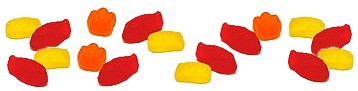 Red, orange and yellow Jujyfruits